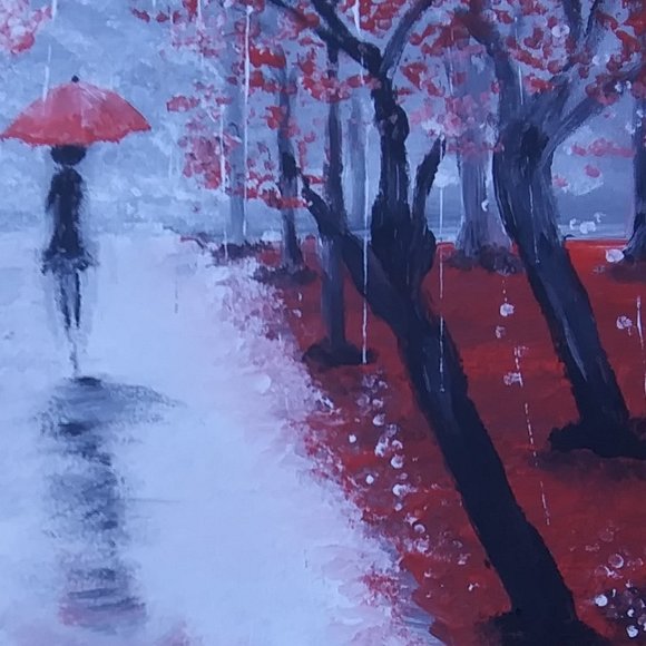 Impressionistic acrylic painting 14" x 14" on canvas Woman with umbrella - Picture 6 of 6